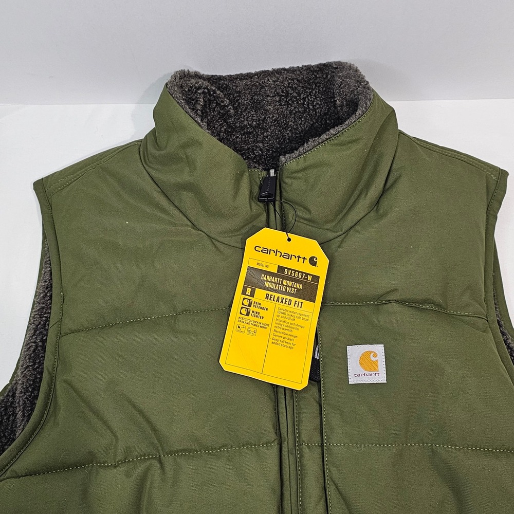 Carhartt Montana Insulated Vest Women L Olive Green Reversible Sherpa OV5607-W